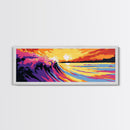 Ocean Wave, Sunset Surf, Coastal Seascape, Vibrant Beach Art, Framed Canvas Print, Surfing Wall Art, Nautical Decor, Beach House Artwork
