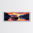 Riverboat Serenity, Tranquil Waters, Sunset Reflection, Lake Retreat, Framed Canvas Print, Home Decor, Cabin Wall Art, Nature Aesthetic