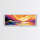 Ocean Wave, Coastal Sunset Art, Beach Wall Decor, Framed Canvas Print, Vibrant Seascape Painting, Nautical Home Accent, Gift Idea