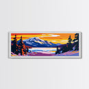Snowy Peak, Winter Landscape Art, Rustic Lodge Wall Decor, Framed Canvas Print, Mountain Cabin Painting, Christmas Home Accent, Gift Idea