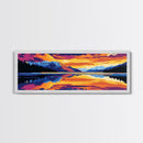 Reflective Lake, Mountain Sunset Art, Tranquil Nature Wall Decor, Framed Canvas Print, Scenic Landscape Painting, Large Wall Art, Gift Idea
