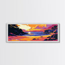 Coastal Sunset, Cliffside View, Ocean Horizon, Tranquil Beach Scene, Living Room Wall Art, Framed Canvas Print, Boho Decor