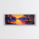 Sunset Reflection, Tranquil River, Forest Landscape, Cozy Nature Scene, Canvas Print, Modern Rustic Decor, Bedroom Wall Art