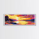 Sunset Over Water, Vibrant Landscape, Serene Lake, Cabin Retreat, Warm Color Palette, Living Room Decor, Canvas Print