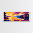 Tranquil Reflections, Nature Scene, Bold Colors, Relaxing Wall Art, Lakeside View, Wilderness Escape, Framed Canvas Print