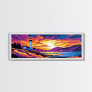 Cliffside Lighthouse, Ocean Sunset Art, Coastal Wall Print, Nautical Home Decor, Vibrant Landscape, Canvas Print, Bedroom Wall Art