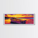 Wooden Rowboat, Lake Sunset Art, Nautical Wall Decor, Nature Inspired Print, Framed Canvas Print, Cabin Home Art, Peaceful Bedroom Decor