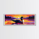 Lake Loon Sunset, Wildlife Wall Art, Tranquil Nature Scene, Cabin Decor, Framed Canvas Print, Vibrant Landscape, Living Room Artwork