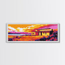 Desert House, Sunset Landscape, Vibrant Wall Art, Canvas Print, Western Home Decor, Colorful Southwest, Living Room Art, Bold Painting