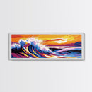 Ocean Waves, Sunset Beach, Vibrant Coastal, Modern Art, Canvas Print, Living Room Wall Art, Beach House Decor, Large Wall Art
