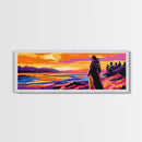 Woman By Lake, Serene Landscape, Sunset Painting, Nature Art, Canvas Print, Cozy Bedroom Art, Modern Wall Decor, Boho Living Space