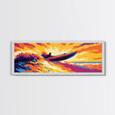 Speedboat Wave, Vibrant Water Art, Sunset Adventure, Framed Canvas Print, Bold Colors, Nautical Decor, Modern Home, Ocean Lover