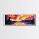 Forest Lake, Sunset Reflection, Framed Canvas Print, Cozy Cabin Decor, Vibrant Landscape, Fall Wall Art, Living Room Artwork, Nature Scene