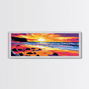 Beach Sunset, Waves and Rocks, Vibrant Coastal Art, Framed Canvas Print, Tropical Wall Art, Ocean Decor, Beach Artwork, Large Wall Art