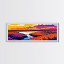 River Marsh, Golden Sunset, Framed Canvas Print, Boho Wall Art, Nature Landscape, Home Office Decor, Rustic Artwork, Vibrant Scene