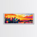 Desert Cactus, Sunset Glow, Framed Canvas Print, Boho Wall Art, Southwest Home Decor, Vibrant Nature Art, Rustic Landscape, Living Room Art