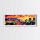 Vineyard Sunset, Rolling Hills, Wine Country, Framed Canvas Print, Farmhouse Art, Dining Room Wall Art, Living Room Decor, Vibrant Colors