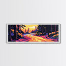Forest Path, Scenic River, Golden Sunset, Framed Canvas Print, Rustic Home Decor, Nature Landscape Art, Cozy Cabin Decor, Fall Aesthetic