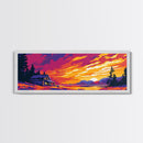 Cabin Sunset, Mountain Retreat, Cozy Home, Rustic Nature, Framed Canvas Print, Fall Decor, Country Wall Art, Living Room Decoration
