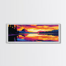 Mountain Lake, Scenic Reflection, Serene Nature, Vibrant Sunset, Framed Canvas Print, Relaxing Wall Art, Home Office Decor, Zen Art