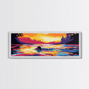 Sunset Swimmer, Water Reflection, Vibrant Wall Art, Framed Canvas Print, Living Room Decor, Modern Art, Colorful Home Accent