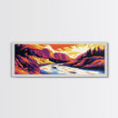 River Valley, Sunset Landscape, Vibrant Wall Art, Framed Canvas Print, Living Room Decor, Nature Scene, Western Art, Boho Style