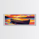 Canoe on Lake, Tranquil Sunset, Nature Art, Canvas Print, Cabin Wall Decor, Lake House Art, Water Landscape, Warm Color Palette