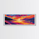 Lake Sunset, Nature Art, Scenic Wall Art, Framed Canvas Print, Vibrant Waterscape Painting, Colorful Living Room Art, Modern Coastal Decor