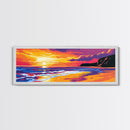 Golden Beach, Sunset Seascape, Ocean Art, Framed Canvas Print, Vibrant Coastal Scene, Nautical Living Room Decor, Waterscape Painting