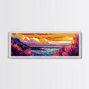 Sunset Coastline, Vibrant Seascape, Ocean View, Colorful Landscape, Framed Canvas Print, Living Room Wall Art, Beach House Decor