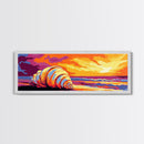 Seashell Beach, Vibrant Sunset, Coastal Art, Ocean Landscape, Framed Canvas Print, Living Room Wall Art, Tropical Decor, Warm Colors