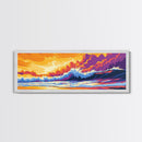Ocean Waves, Dramatic Seascape, Sunset Surf, Coastal Wall Art, Framed Canvas Print, Beach House Decor, Bold Colors, Modern Nautical