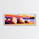 Seashell Beach, Vibrant Sunset, Coastal Landscape, Bold Colors, Framed Canvas Print, Living Room Wall Art, Tropical Vibes, Nautical Art