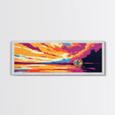 Sunset Reflection, Golden Lake, Tranquil Water, Vibrant Sky, Framed Canvas Print, Living Room Decor, Colorful Nature, Serene Art
