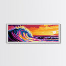 Giant Wave, Ocean Surf, Sunset Splash, Coastal Energy, Framed Canvas Print, Surfer Wall Art, Beach House Decor, Living Room Art