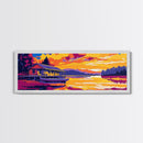 Floating Cabin, River Art, Serene Sunset, Lakeside Wall Art, Framed Canvas Print, Cozy Home Decor, Relaxing Landscape, Rustic Charm