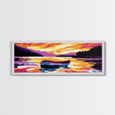 Canoe, Sunset, Reflection, Framed Canvas Print, Vibrant Lake Art, Wilderness Wall Decor, Boho Wall Art, Rustic Home Decor, Autumn Art