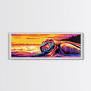 Scuba Mask, Ocean, Sunset, Framed Canvas Print, Diving Wall Art, Beach House Decor, Ocean Adventure Painting, Modern Home Decor