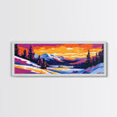 Winter Wonderland, Snowy Mountains, Sunset, Framed Canvas Print, Scenic Landscape Art, Cozy Christmas Decor, Nature Inspired Artwork