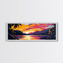 Sunset Paradise, Tropical Waters, Exotic Escape, Framed Canvas Print, Coastal Wall Art, Boho Beach Decor, Relaxing Living Room Art