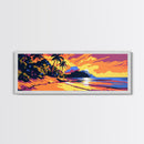 Tropical Beach, Sunset View, Ocean Vibes, Framed Canvas Print, Coastal Wall Art, Bedroom Decor, Palm Tree Artwork, Bohemian Style