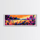 Floral Lake, Wildflower Sunset, Framed Canvas Print, Botanical Wall Art, Nature Scene, Boho Home Decor, Bedroom Artwork, Office Art