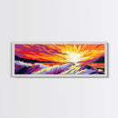 Ocean Waves, Fiery Sunset, Framed Canvas Print, Bold Seascape Art, Nature Scene, Coastal Home Decor, Modern Wall Art, Office Decor