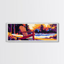 Adirondack Chair, Lake Sunset, Autumn Art, Framed Canvas Print, Cozy Cabin Wall Art, Rustic Home Decor, Warm Tones, Nature Painting