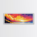 Beach, Waves, Sunset, Framed Canvas Print, Coastal Wall Art, Nautical Decor, Ocean Art, Vibrant Summer Artwork, Surf Inspired Home Decor