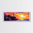 Lighthouse Sunset, Coastal Art, Nautical Wall Decor, Beach House Art, Vibrant Seascape, Framed Canvas Print, Living Room Wall Art