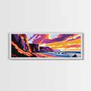 Sunset Cliffs, Coastal Landscape, Beach Wall Art, Ocean Sunset Painting, Vibrant Nature Print, Framed Canvas Print, Bedroom Wall Art