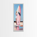 Surfboard Girl, Summer Beach, Coastal Aesthetic, Canvas Print, Boho Wall Art, Minimalist Painting, Living Room Decor, Gift, Pastel