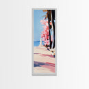 Coastal Walk, Pink Blossom, Vibrant Tree Art, Canvas Print, Beach Pathway, Spring Landscape, Serene Wall Art, Living Room Decor