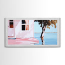 Lake House, Nature Reflection, Peaceful Retreat, Summer Serenity, Framed Canvas Print, Living Room Wall Art, Rustic Home Decor, Pastel